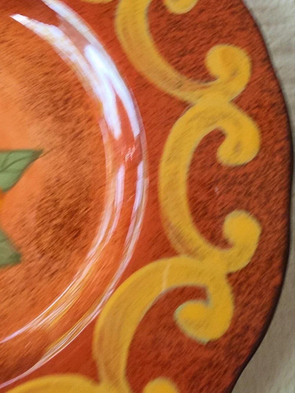 Hand-Painted Orange Floral Ceramic Serving Plate